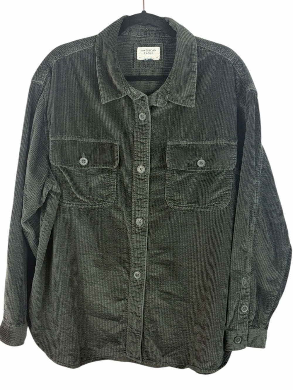 American Eagle Corduroy Button Up Shirt XL Olive Green Overshirt Jacket
